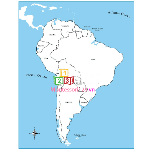 Bản đồ Nam Mỹ bằng giấy cán bóng-có in tên nước