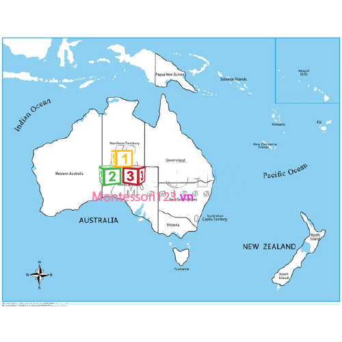 Bản đồ Châu Úc  bằng giấy cán bóng-có in tên nước