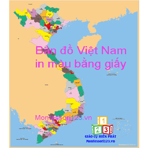 Bản đồ Việt Nam CÓ MÀU SẮC bằng giấy có in tên tỉnh cán bóng